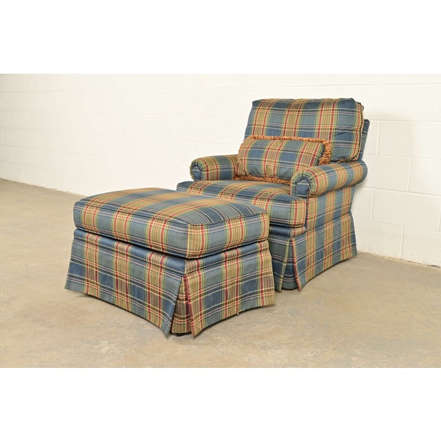 Harden Furniture English Country Plaid Upholstered Lounge Chair With Ottoman For Sale - Image 15 of 15