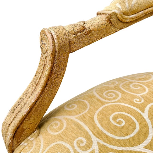 French Louis XVI Medallion Back Armchair With Crème-Peinte Distressed Finish For Sale - Image 14 of 18