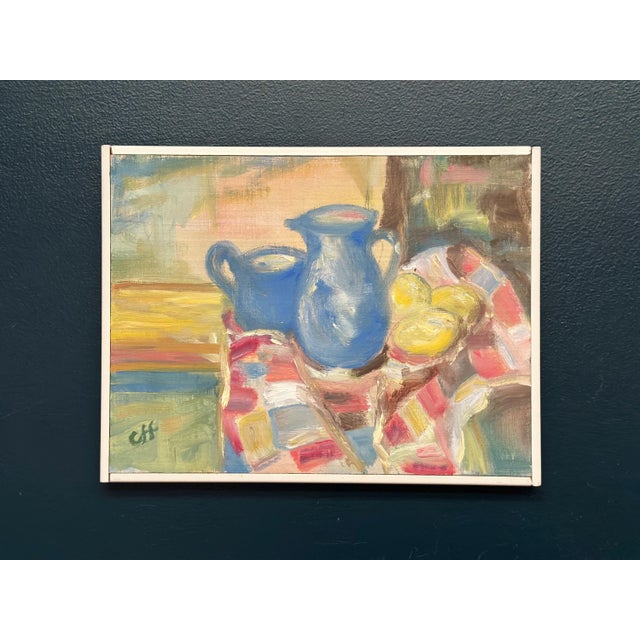 Off, Blue Jugs and Lemon, 1950s, Oil on Panel, Framed For Sale - Image 13 of 13