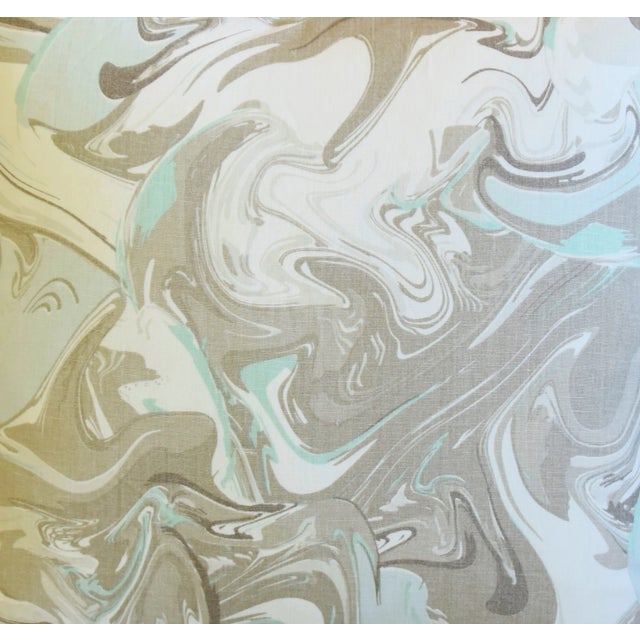 Kate Spade Marbleized Aqua & Gray Stone Swirl Linen Feather/Down Pillows 22" Square - Pair For Sale - Image 4 of 10