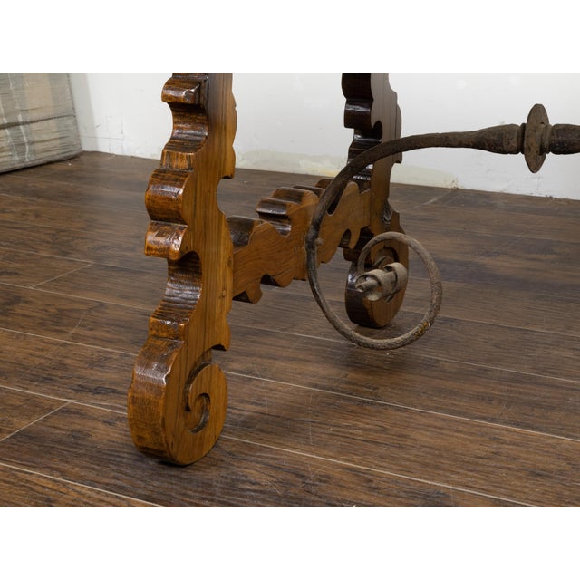 Baroque Italian Baroque Style 1880s Walnut Desk with Inlaid Top and Carved Lyre Base For Sale - Image 3 of 12