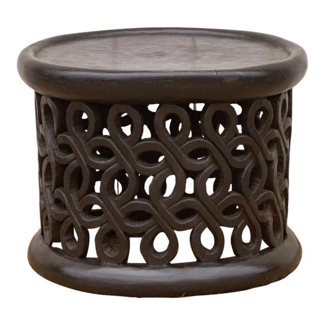 African Floral Carved End Table For Sale