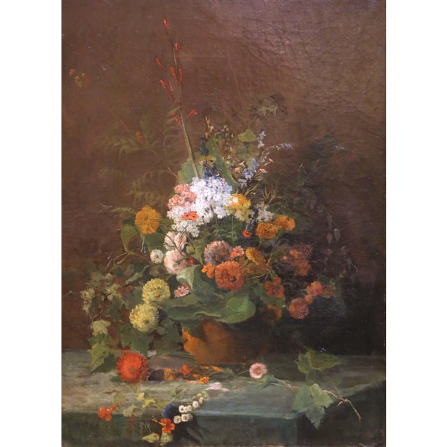 French 19th Century French Floral Still Life Oil on Canvas in Carved Giltwood Frame For Sale - Image 3 of 8