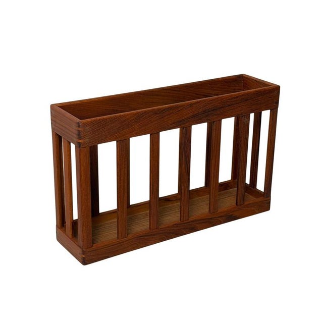 Gold Danish Teak Wall Magazine Rack, 1950s For Sale - Image 8 of 8
