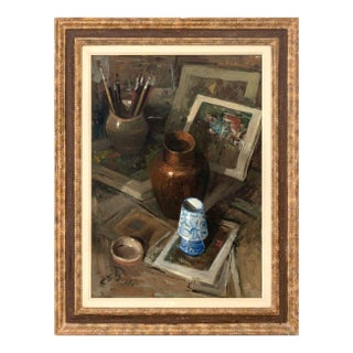 Sergio C. Bissi Still Life With Paintbrushes Oil For Sale