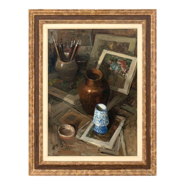 Sergio C. Bissi Still Life With Paintbrushes Oil For Sale