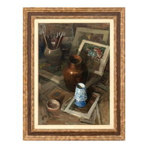 Sergio C. Bissi Still Life With Paintbrushes Oil