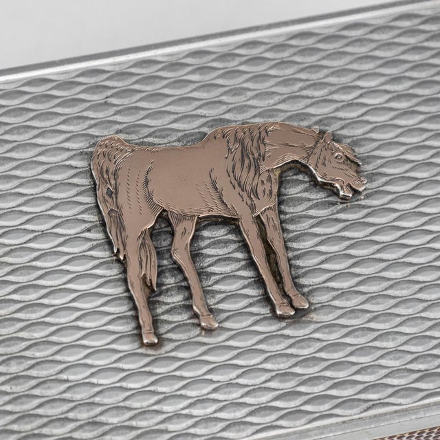 Gold Silver Cigarette Box & Matchbox with Gold Horse Detail from Hermes, 1960s, Set of 2 For Sale - Image 8 of 17