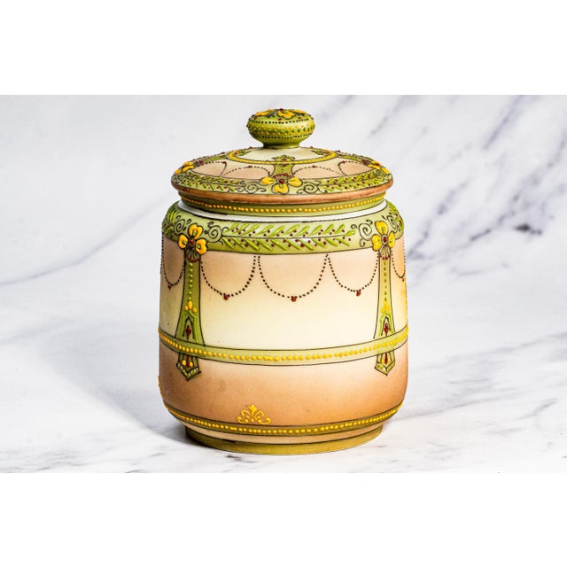 Rare Nippon Antique Hand Painted Native American Indian Chief Tobacco Humidor Porcelain Lidded Jar For Sale In New York - Image 6 of 18