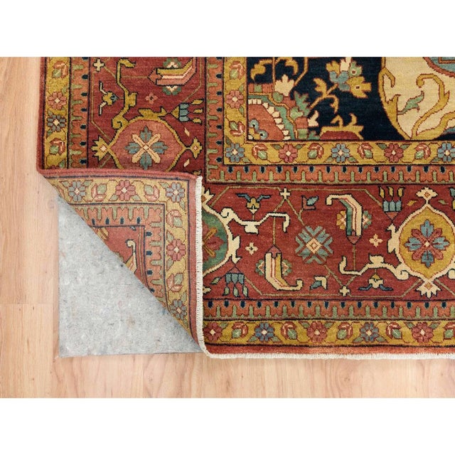 2010s Terracotta Red, Hand Knotted Antiqued Fine Heriz Re-Creation, Natural Dyes Dense Weave, Extra Soft Wool, Square Oriental Rug For Sale - Image 10 of 12