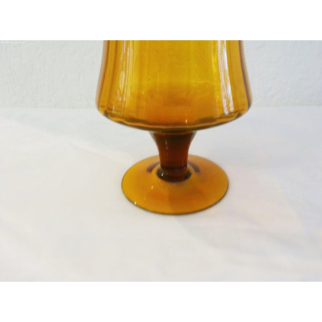 Boho Chic 1970s Italian Empoli Optic Glass Amber Vase For Sale - Image 3 of 5