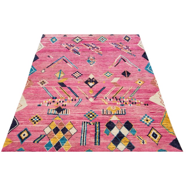 Tribal Pink Moroccan Berber Style Handmade Tribal Wool Rug For Sale - Image 3 of 7