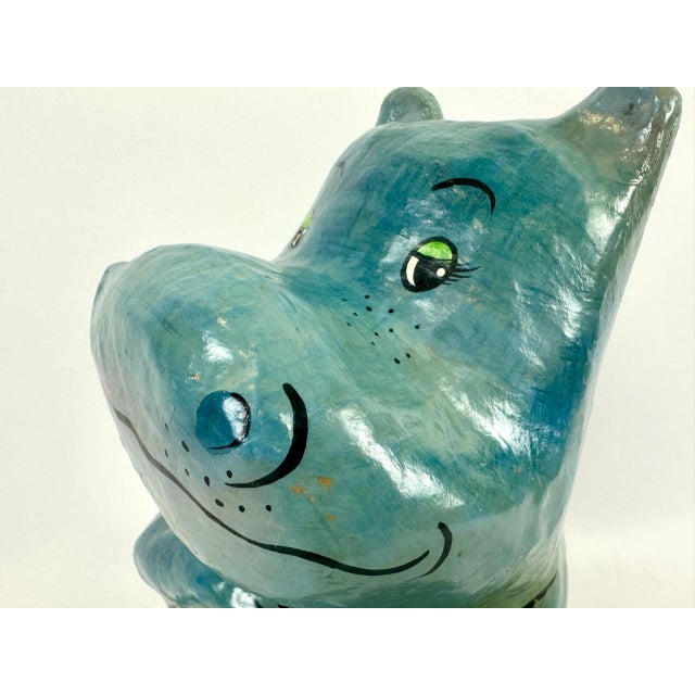 1960s Vintage Hand-Painted Paper Mâché Seated Hippo, 1960s For Sale - Image 5 of 13
