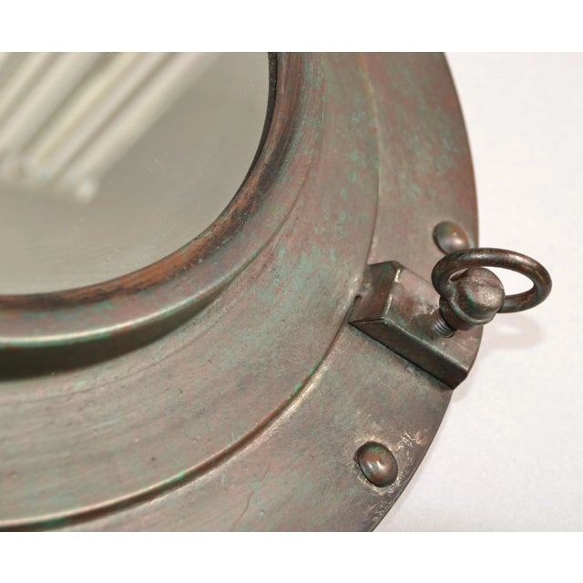 Verdigris 1990s Mid-Century Modern Maritime Verdigris Patina Circular Porthole Bull's Eye Wall Mirror For Sale - Image 8 of 12