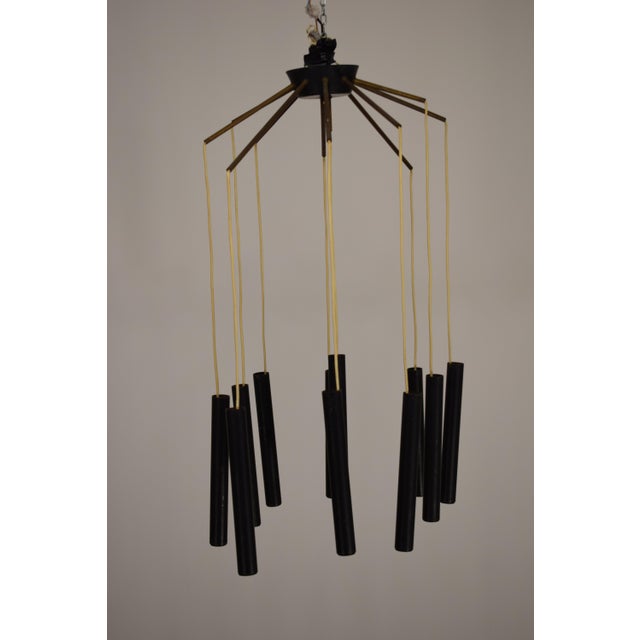 Brass and Metal Chandelier attributed to Stilnovo, 1950s For Sale - Image 9 of 13