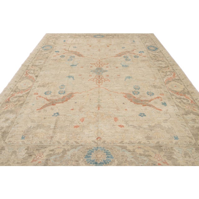 Modern Modern Sultanabad Handmade Beige Floral Wool Rug For Sale - Image 3 of 11