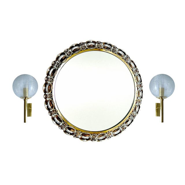 Pair of Vintage sconces by Doria , brass structure with structured whirlwind surface glass globes shades Dimensions :...