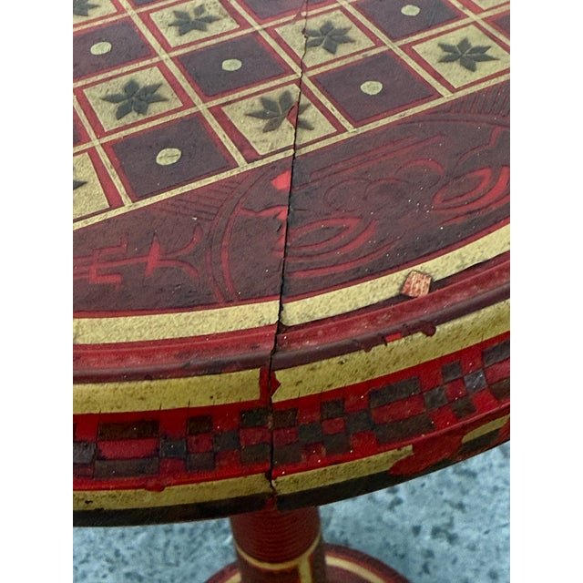 Late 20th Century Hand-Painted Round Pedestal Game Table, Vintage For Sale - Image 5 of 12