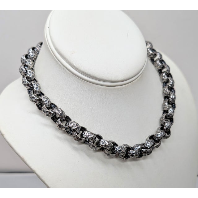 Mid-Century Modern Vintage 1950s Signed Napier Silvertone "Hammered" Link Chain Necklace For Sale - Image 3 of 10