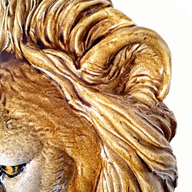 Large Lion's Head Wall Relief in Majolica Ceramic, Italy, 1960s For Sale - Image 11 of 17
