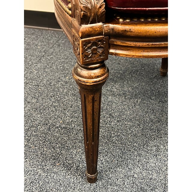 Louis XVI Style Leather Barrel Back Library Chair For Sale - Image 11 of 12