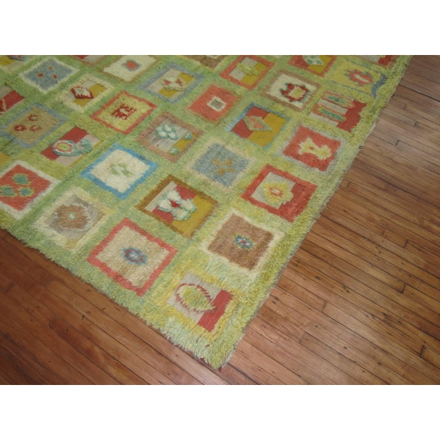 Mid-Century Modern Large Green Whimsical Turkish Vintage Shag Rug For Sale - Image 3 of 6