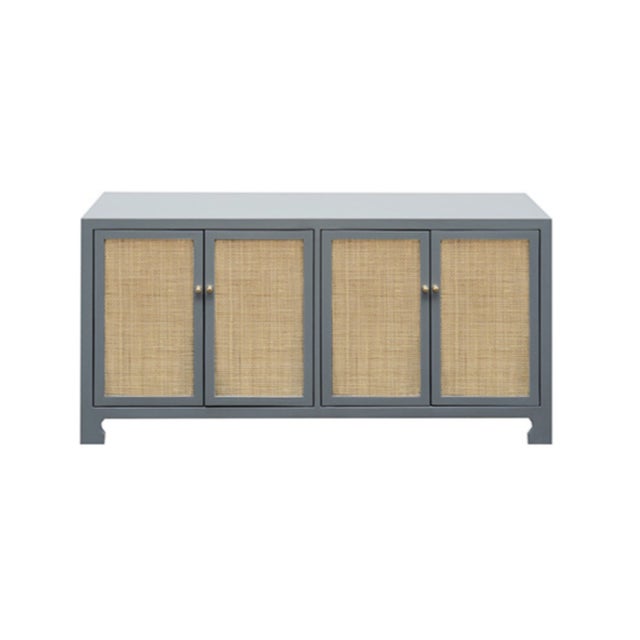 Matthew Izzo Home Sofia Matte Gray Canvas Buffet With Four Caned Doors and Brass Hardware For Sale In New York - Image 6 of 6