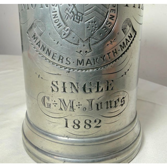 Antique 1882 Engraved Pewter College Football Junior 5 Tankard Trophy Stein Mug For Sale - Image 12 of 17