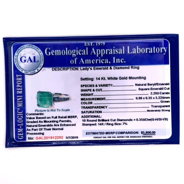 Metal Diamond Emerald Ring 14Karat Gold 2.55 TCarat Women Certified For Sale - Image 7 of 7