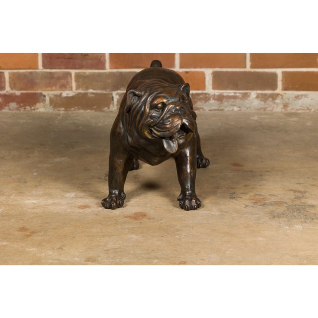 Vintage American Art Life-Size Bronze Bulldog Sculpture For Sale - Image 4 of 10