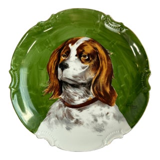 Antique 1910s Coronet Limoges Dog Portrait Plate Signed L Coudert For Sale