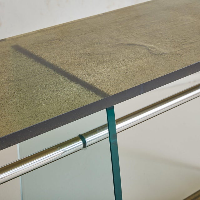 1970s Bronze Saint Gobain Glass Console, France 1979 For Sale - Image 5 of 10