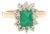 1.5ctw Diamond and Emerald Halo Ring, 18k Yellow Gold, Ring Size 5 For Sale