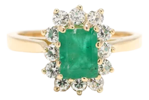 1.5ctw Diamond and Emerald Halo Ring, 18k Yellow Gold, Ring Size 5