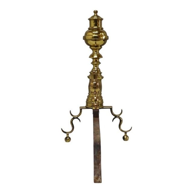 Federal Style Brass Beehive Fireplace Andirons C1920 For Sale - Image 9 of 10