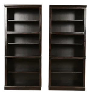Ethan Allen Arts & Crafts Shaker Dark Cherry Wood Tall Bookcases, Pair