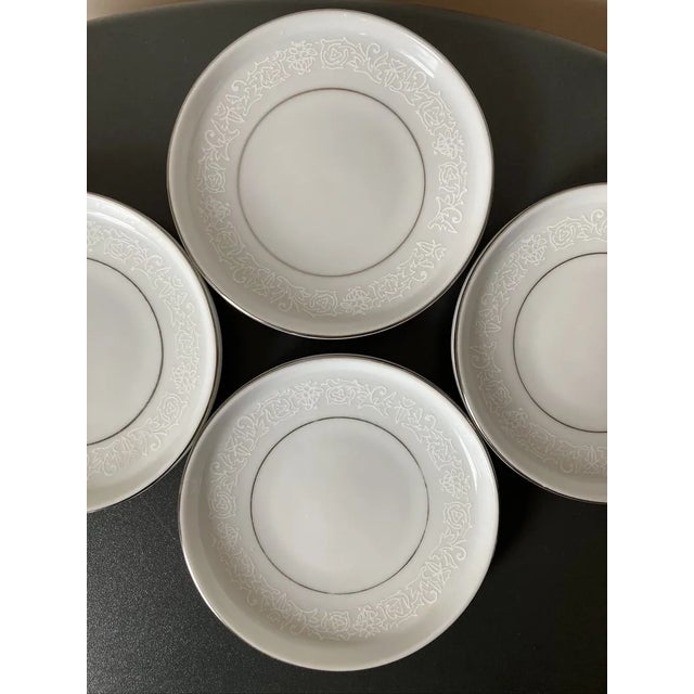 White Lace Round Porcelain Coasters With Platinum Rim Accent- Set of 4 For Sale - Image 11 of 12
