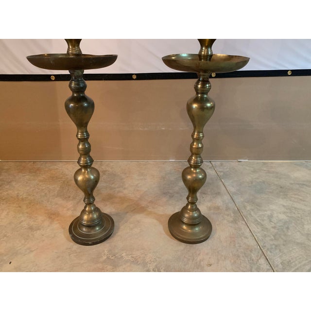 Large Moroccan Decorative Brass Pillar Floor Candle Holders a Pair or