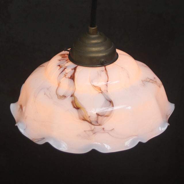 1920s French White Clichy Marble Patern Glass Pendant Lamp, 1920s For Sale - Image 5 of 8