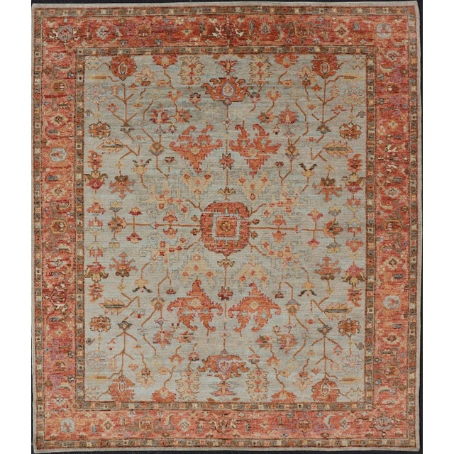 Burnt Orange and Cool Gray Modern Floral Indian Oushak With All-Over Design For Sale - Image 13 of 13