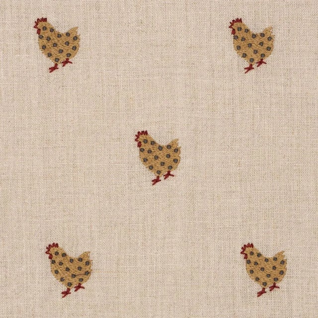 Contemporary SAMPLE - Schumacher Betsy's Chicken Embroidery Fabric In Natural For Sale - Image 3 of 4