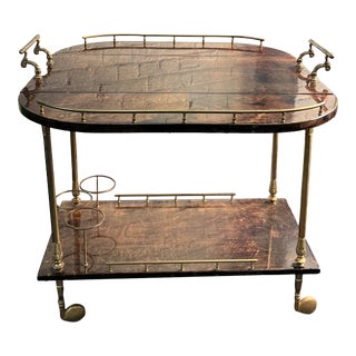 Aldo Tura Brown Lacquered Goatskin and Brass Serving Cart 1960s - Signed For Sale