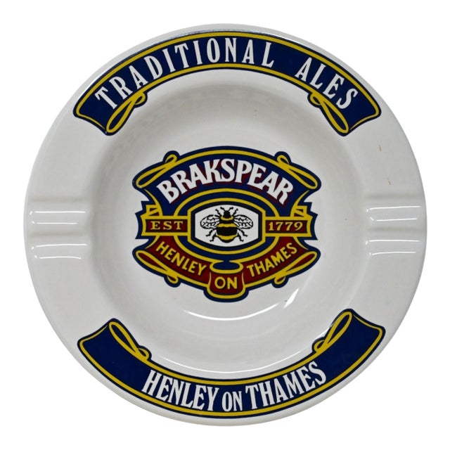 Pristine Jumbo Brakspear’s Pub Ashtray - 8.5" Unused Museum Grade - 1990s HCW Prompots Britain - Original Feet - Large Cigar Vide-Poche For Sale