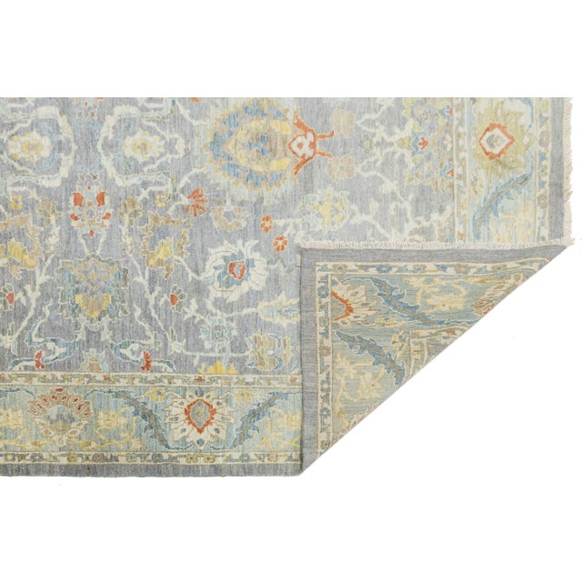 Modern 10 X 14 Hand-Knotted Modern Sultanabad Wool Area Rug – Muted Slate & Gold For Sale - Image 3 of 11