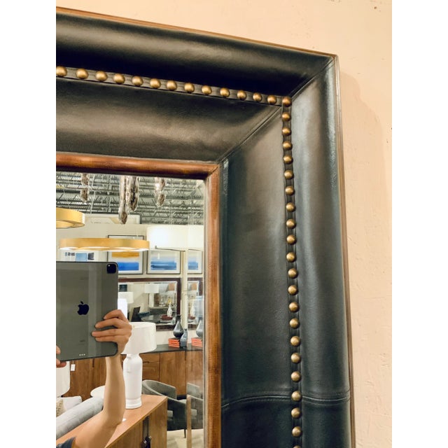 Large Transitional Black Leather Wall Mirror For Sale - Image 4 of 5