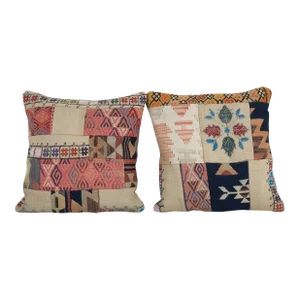 Turkish Patchwork Kilim Pillow Cover - a Pair