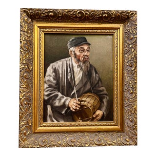 1960s Framed Oil on Canvas "Old Man With Barrel" by Artist Soloman Leski For Sale