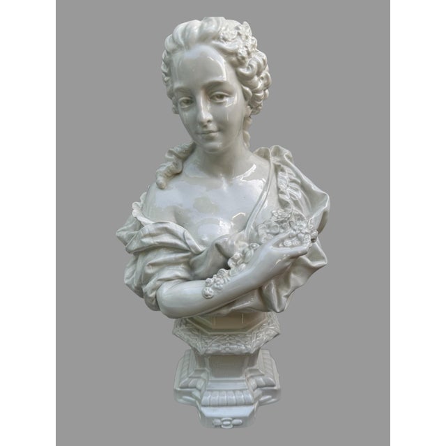 Antique Victorian 13" Figural Bust Porcelain Statue Madame Le Pompadour For Sale - Image 6 of 12