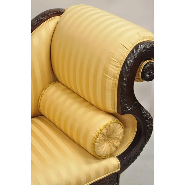 Late 19th Century Antique American Empire Figural Carved Mahogany Recamier Gold Chaise Lounge Sofa For Sale - Image 9 of 12