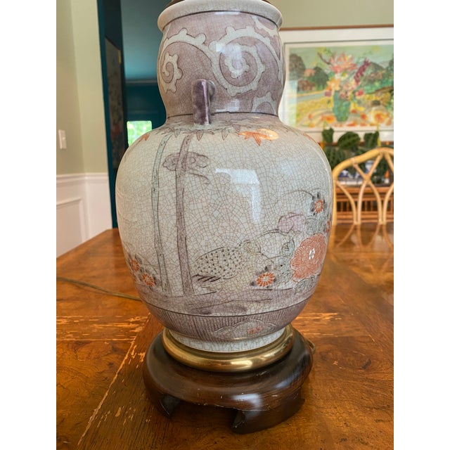 1950s Vintage Ginger Jar Lamp With Floral Bird Scene For Sale - Image 9 of 10